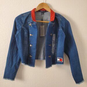 Denim officer military cropped jacket